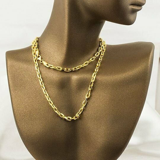 SOLID 8K Yellow Gold Thick Oval Forse Pendant Necklace Chain 21 Inch