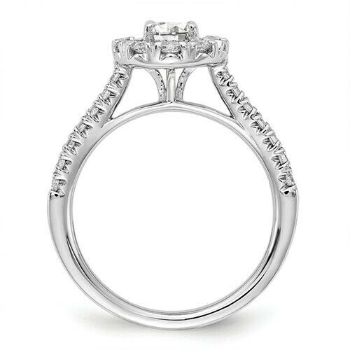 1.00CT Floral Halo Round Real Diamond Engagement Ring 14K White Gold