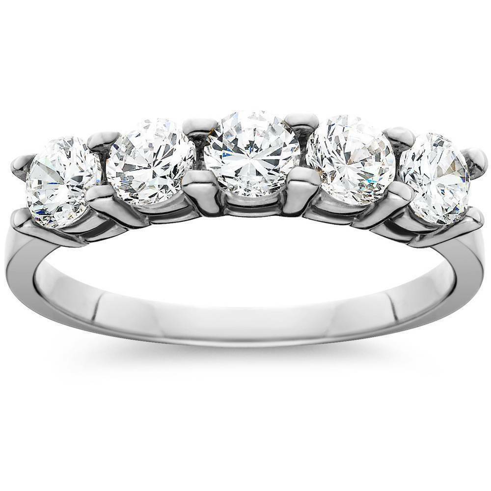 1ct Five Stone Genuine Round Diamond Wedding Anniversary Ring 8K White Gold