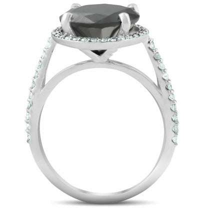 3 1/3 Ct Black REAL Diamond Halo Engagement Ring 14k White Gold
