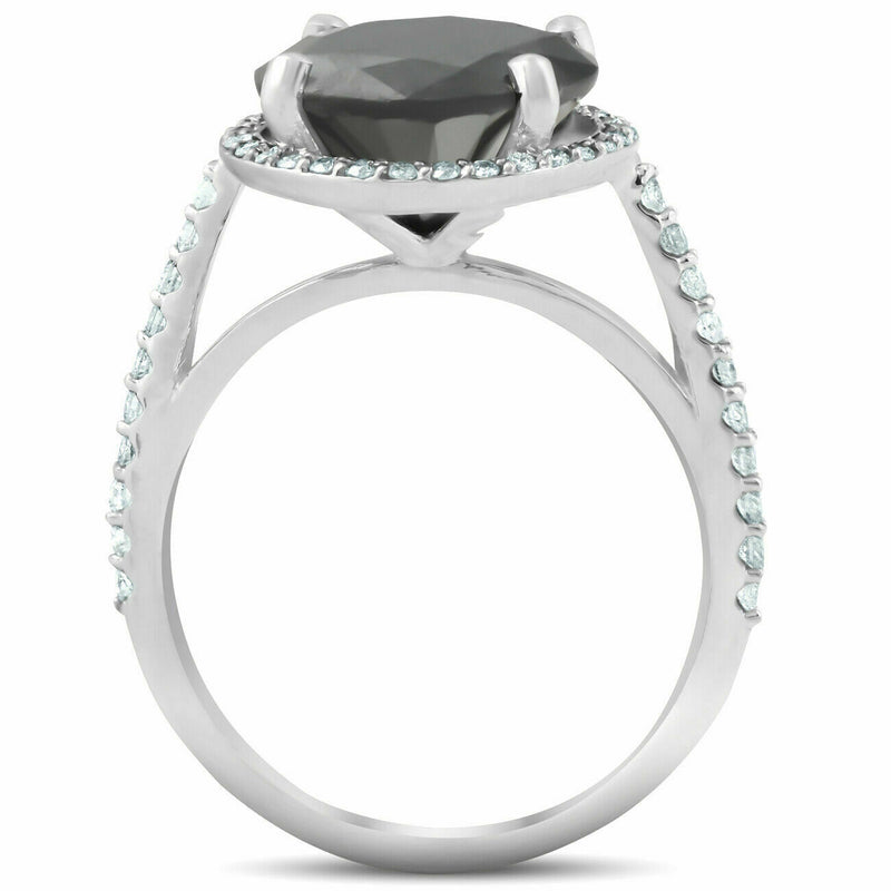 3 1/3 Ct Black REAL Diamond Halo Engagement Ring 14k White Gold