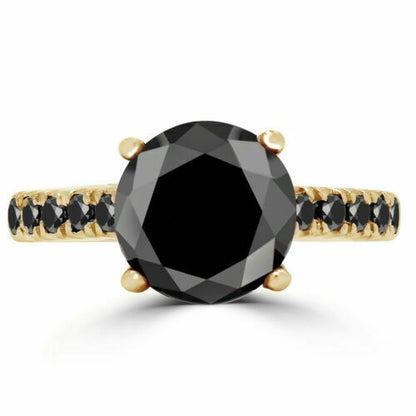 3.00 Ct Round Cut Genuine Black Diamond Engagement Ring Solid 10k Yellow Gold