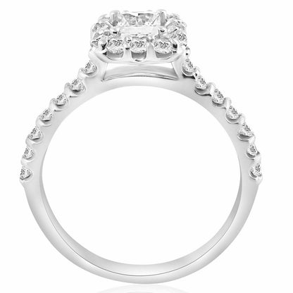 Princess Cut Diamond Engagement Ring 1.10Ct Halo Band 14k White Gold