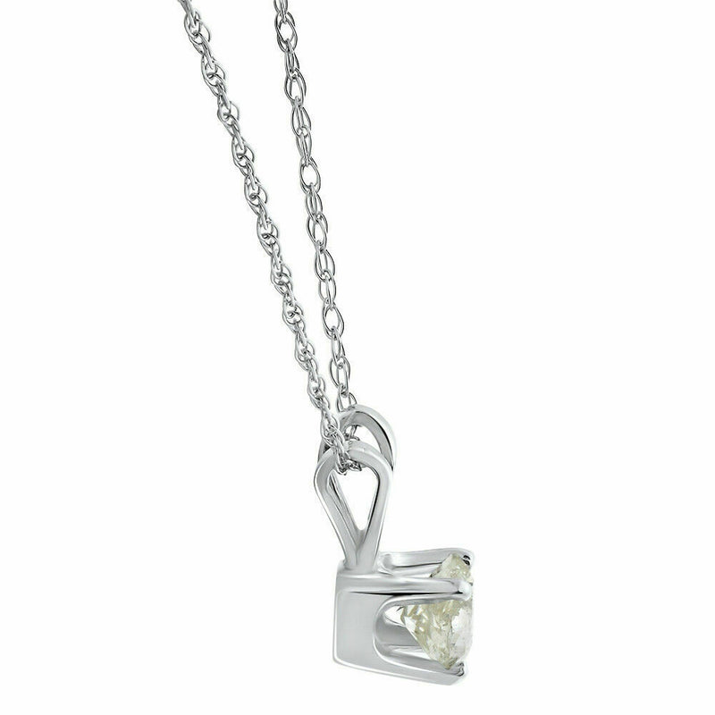 Genuine Diamond Solitaire Necklace & Studs Earrings Set 3/4 Ct. 14K White Gold