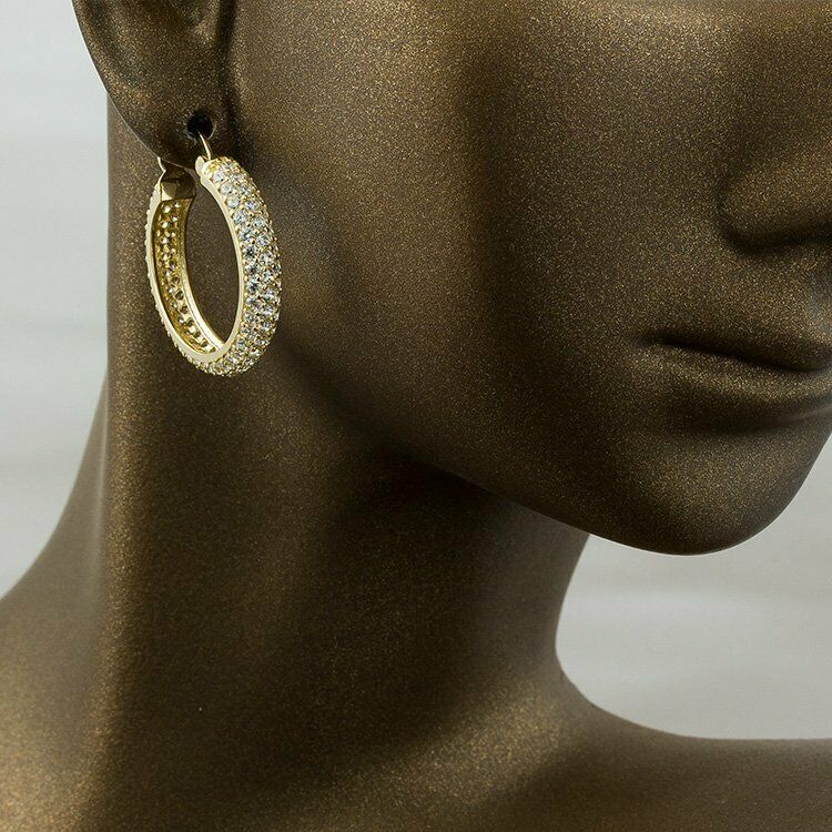 2 CT. T.W. CZ Hoop Earrings in Solid 14K Yellow Gold