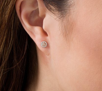 1/2 CT. T.W. Champagne Diamond Frame Stud Earrings in 14K Rose Gold