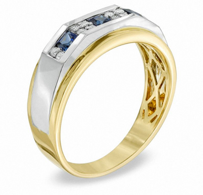Men's Square-Cut Lab-Created Blue Sapphire and 1/5 CT. T.W. Diamond Ring
