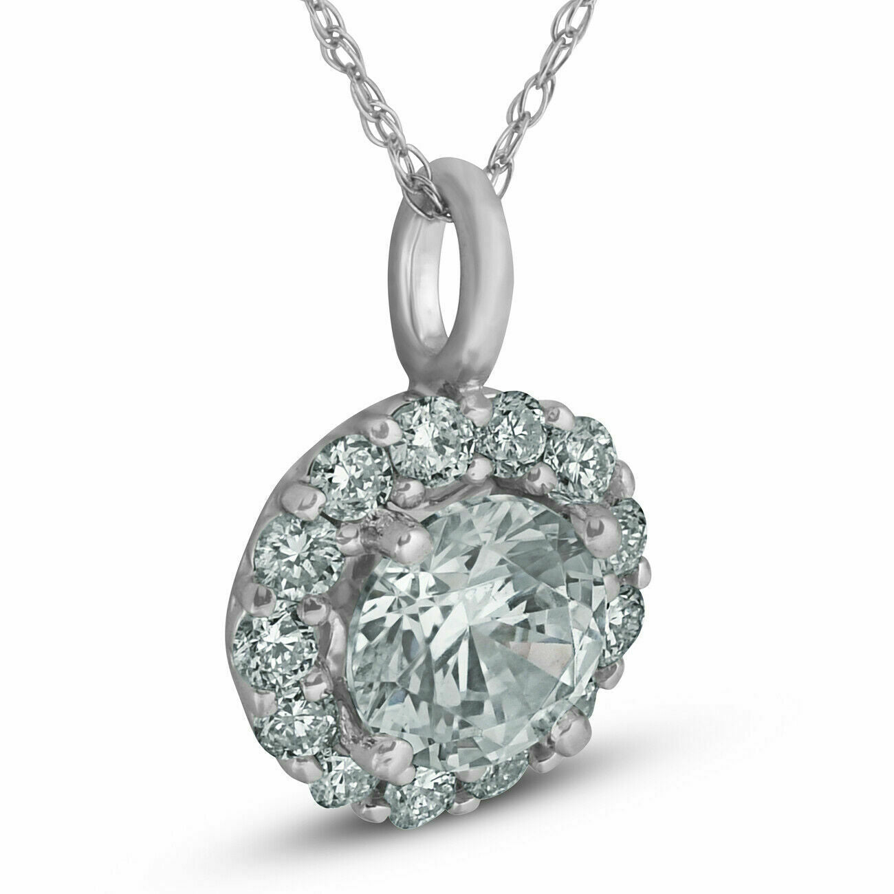 3/4 Ct Halo Diamond Pendant 14k White Gold 18" Chain Necklace