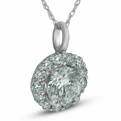 3/4 Ct Halo Diamond Pendant 14k White Gold 18" Chain Necklace