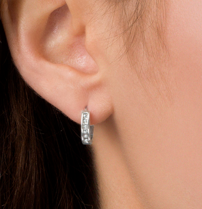 1/10 CT. Diamond Huggie Hoop Earrings in SOLID 14K White Yellow or Rose Gold