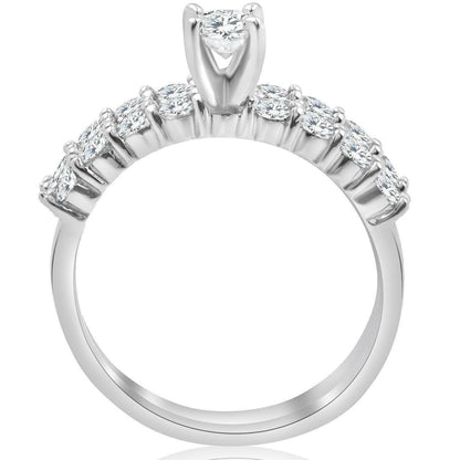 1 1/3 ct TDW Round Solitaire Diamond Engagement Ring Wedding Set 14k White Gold