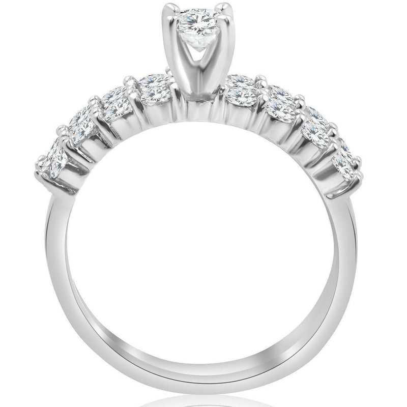 1 1/3 ct TDW Round Solitaire Diamond Engagement Ring Wedding Set 14k White Gold