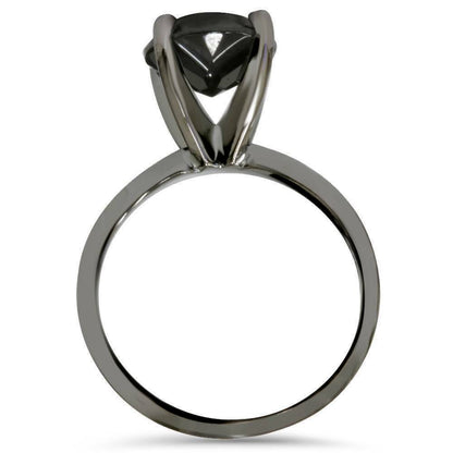 3ct Black Diamond Solitaire Engagement Ring 14K Black Gold