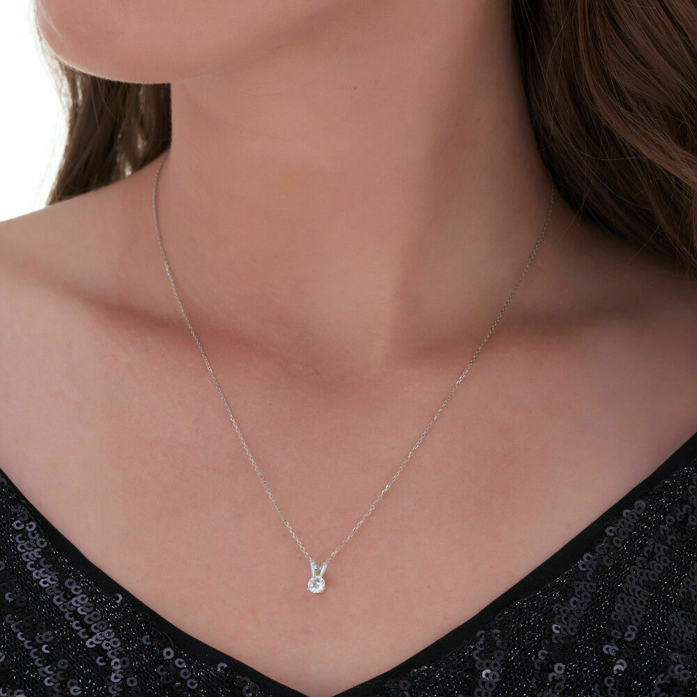 Genuine Diamond Solitaire Necklace & Studs Earrings Set 3/4 Ct. 14K White Gold