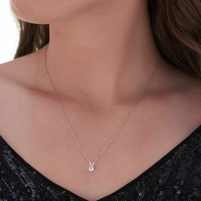 Genuine Diamond Solitaire Necklace & Studs Earrings Set 3/4 Ct. 14K White Gold