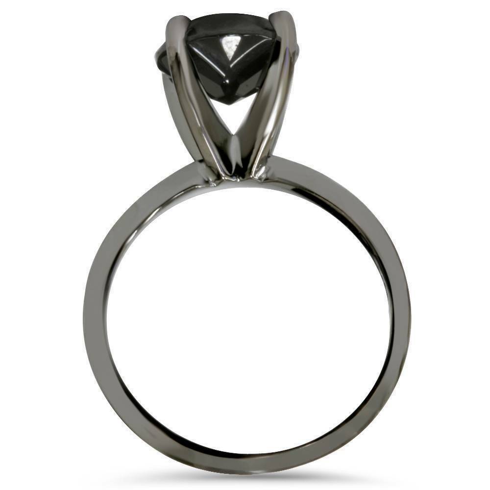 2ct Treated Black Diamond Solitaire Engagement Ring 14K Black Gold