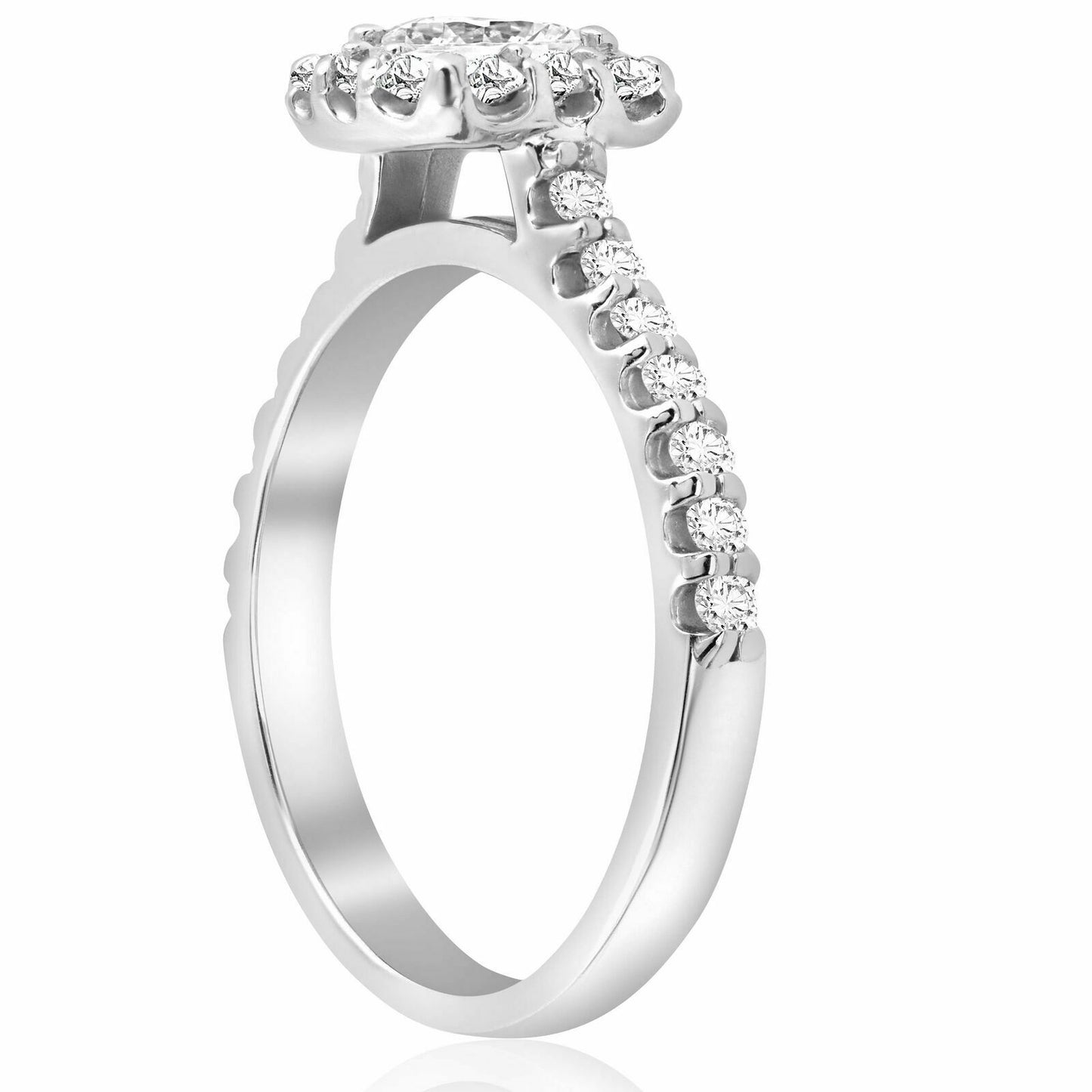Princess Cut Diamond Engagement Ring 1.10Ct Halo Band 14k White Gold
