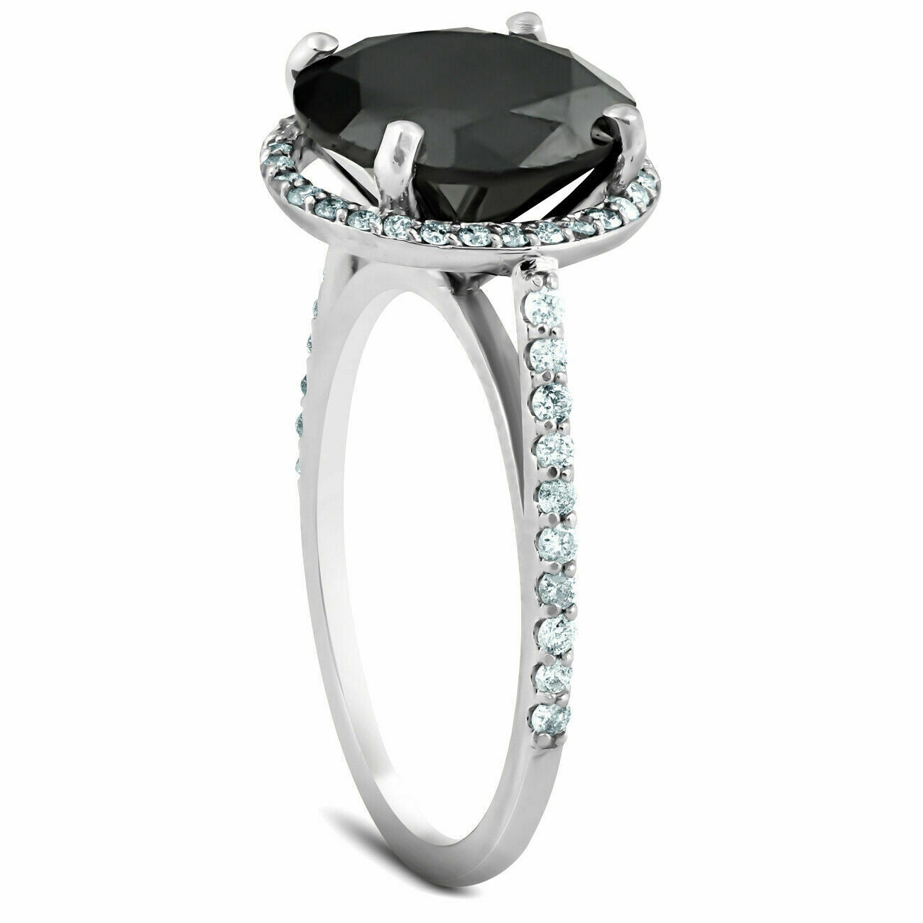 3 1/3 Ct Black REAL Diamond Halo Engagement Ring 14k White Gold