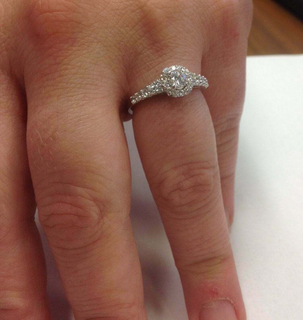 3/4CT Cushion Halo Round Diamond Engagement Ring 14K White Gold