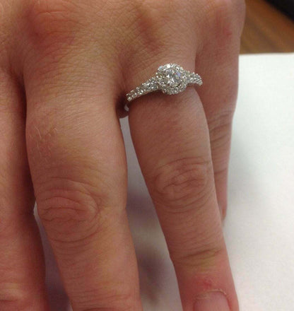 3/4CT Cushion Halo Round Diamond Engagement Ring 14K White Gold