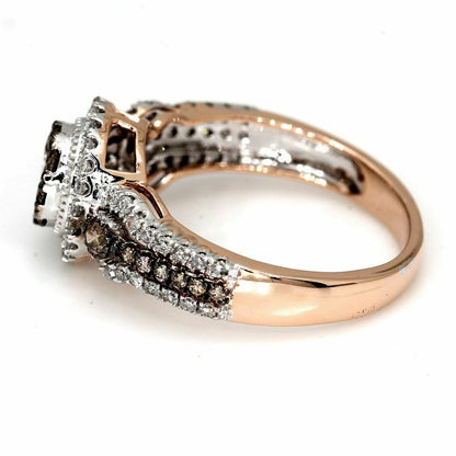 1 Ct. Champagne Diamond Halo Engagement Ring 14K Rose Gold