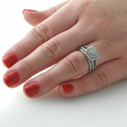 1 1/10ct Cushion Halo Solitaire Diamond Engagement Wedding Ring Set White Gold