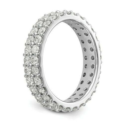 2 Ct. REAL Diamond Double Eternity Anniversary Wedding Band Ring 14k White Gold