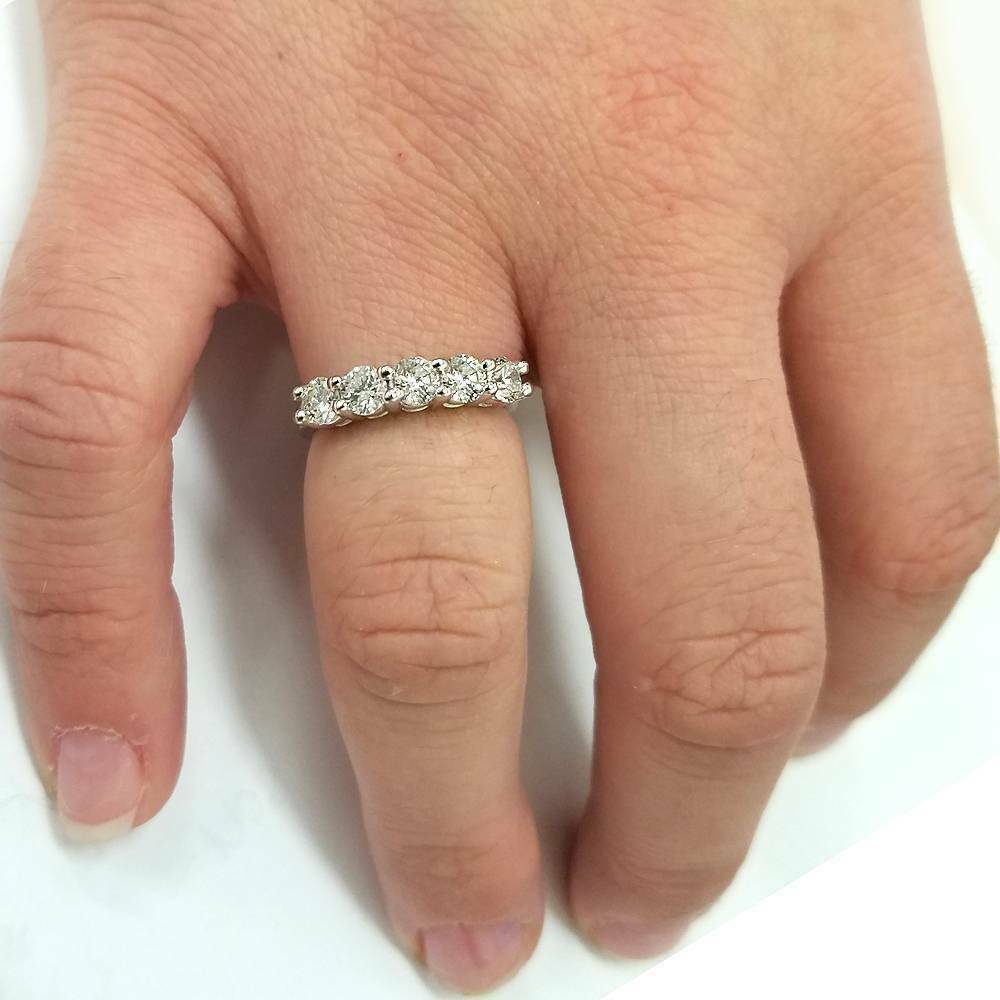 1ct Five Stone Genuine Round Diamond Wedding Anniversary Ring 8K White Gold