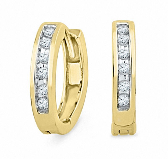 1/10 CT. Diamond Huggie Hoop Earrings in SOLID 14K White Yellow or Rose Gold