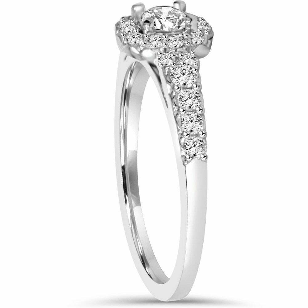 3/4CT Cushion Halo Round Diamond Engagement Ring 14K White Gold