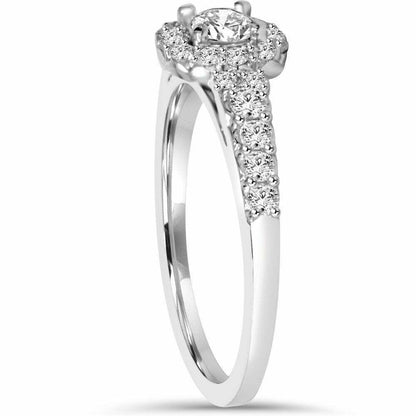 3/4CT Cushion Halo Round Diamond Engagement Ring 14K White Gold