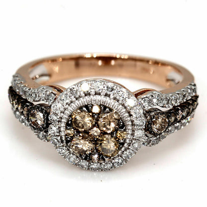 1 Ct. Champagne Diamond Halo Engagement Ring 14K Rose Gold