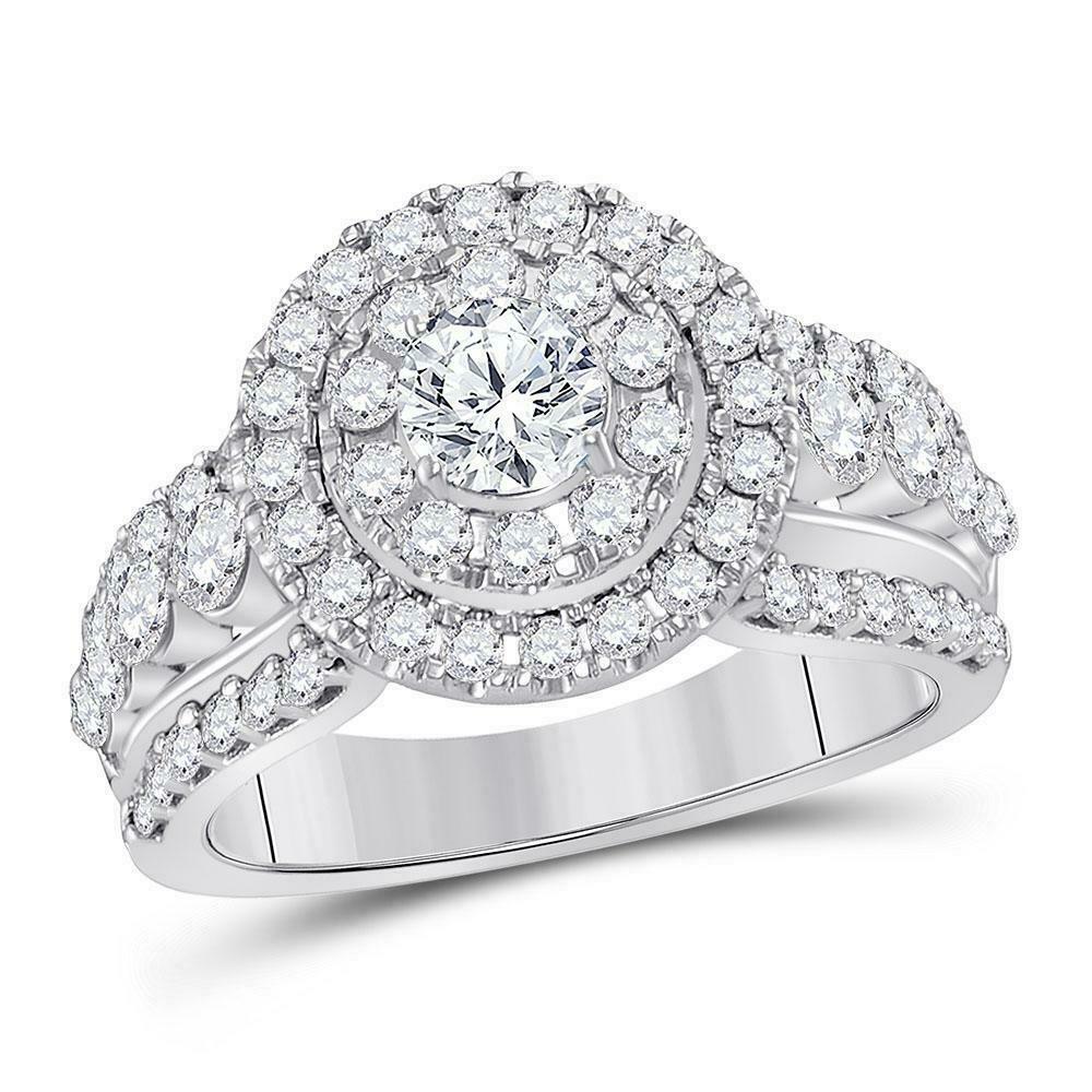 2 Ct Diamond Cushion Halo Engagement Wedding Bridal Ring Set in 14K White Gold
