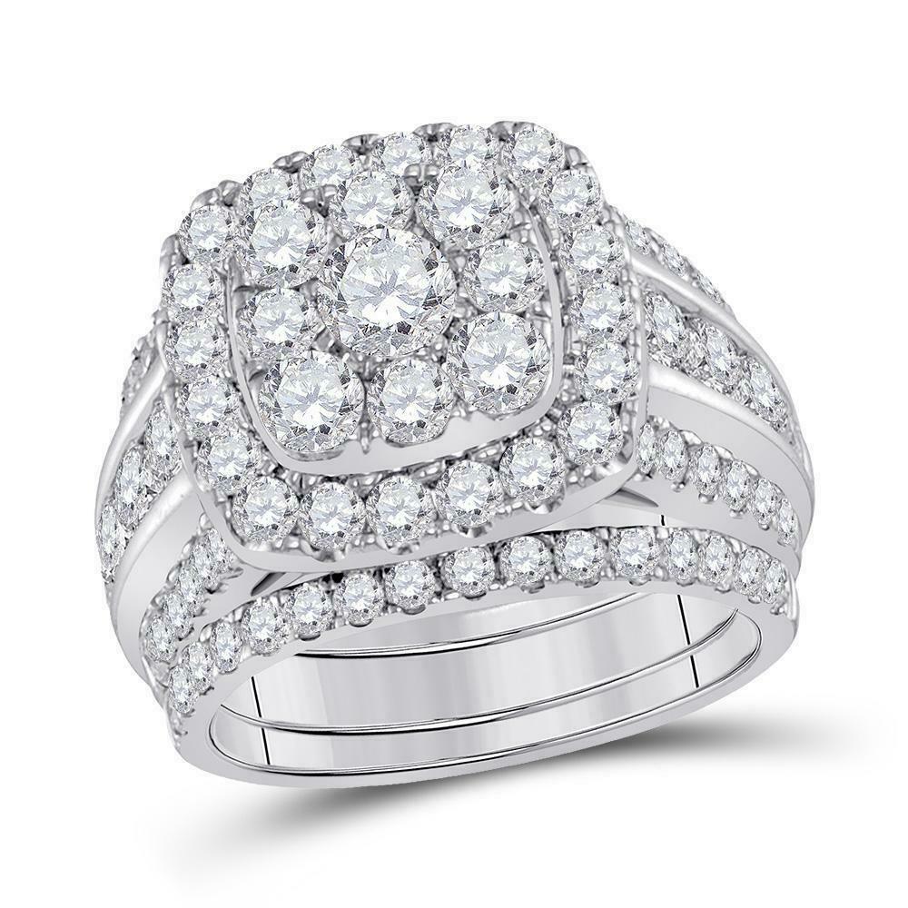 4.0 Ct Diamond Cushion Halo Engagement Wedding Bridal Ring Set in 14K White Gold