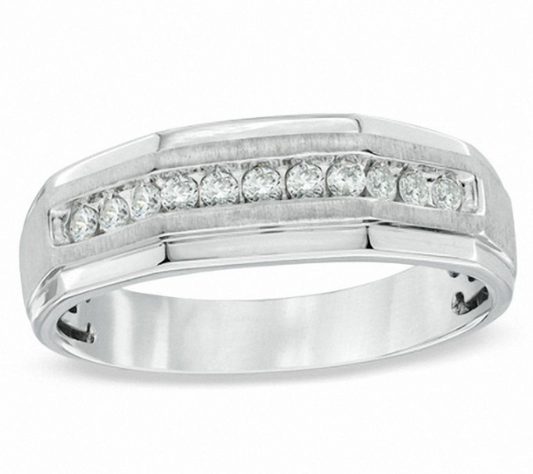 Men's 1/4 CT. Diamond Wedding Band Ring in 14K White Gold