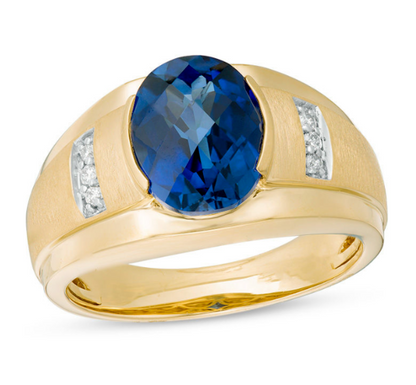 Men's Oval Lab-Created Blue Sapphire & Diamond Collar Ring 10K Gold