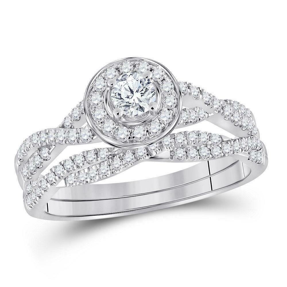 1.0ct Infinity Halo Solitaire Diamond Engagement Wedding Ring Set 14K White Gold