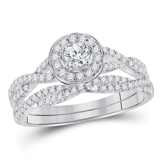 1.0ct Infinity Halo Solitaire Diamond Engagement Wedding Ring Set 14K White Gold