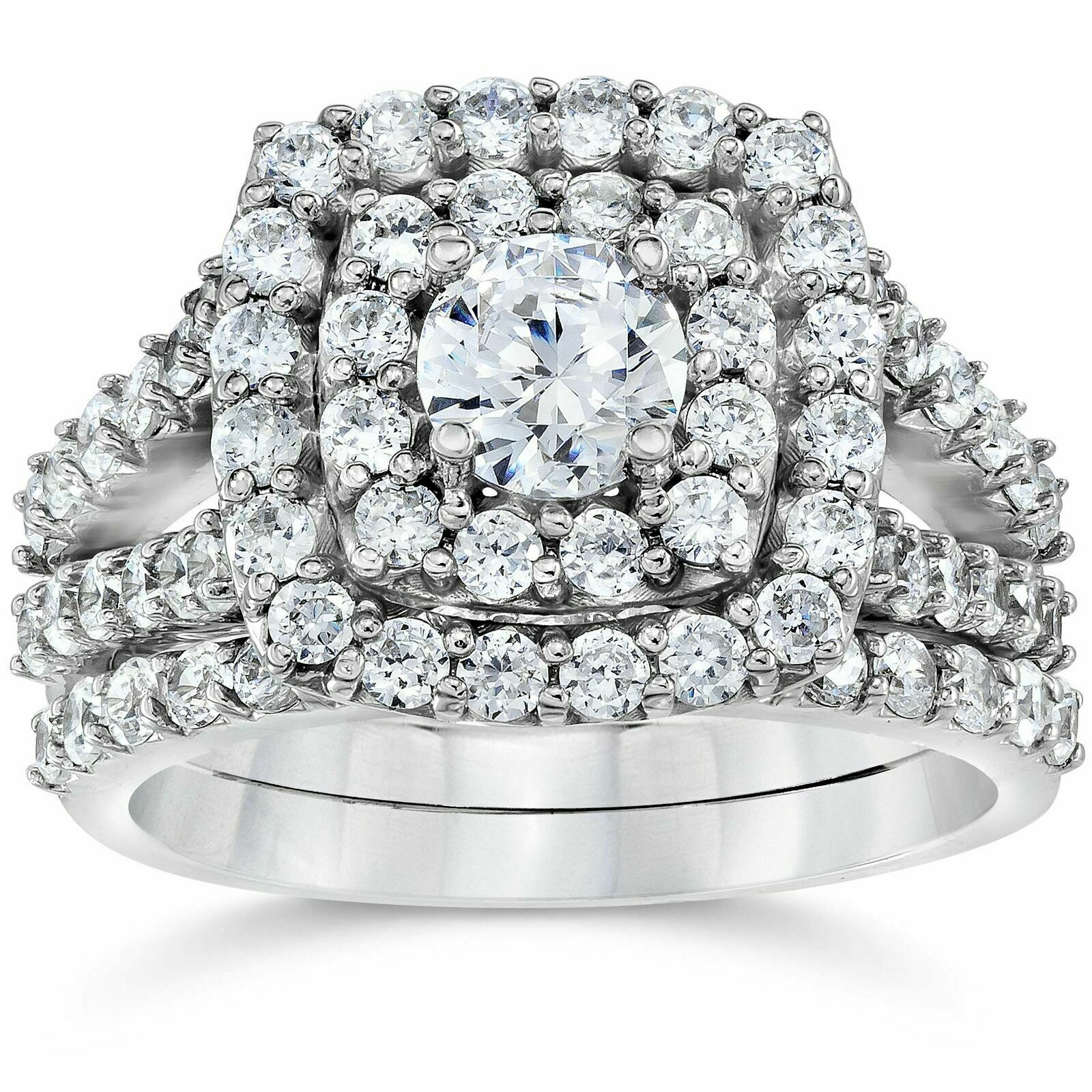 CERTIFIED 2 Carat Diamond Cushion Halo Engagement Wedding Ring Set Whi CERTIFIED 2 Carat Diamond Cushion Halo Engagement Wedding Ring Set Whi