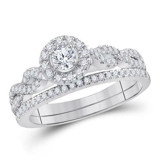 1.0ct Infinity Halo Solitaire Diamond Engagement Wedding Ring Set 14K White Gold