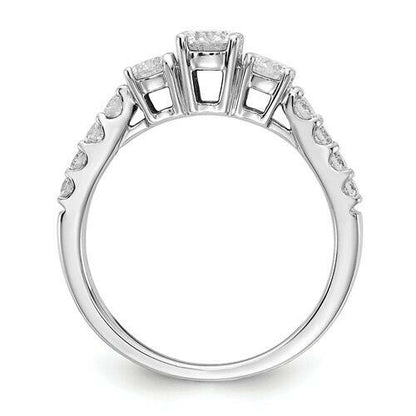 1.50Ct Certified Real Diamond Three Stone Engagement Ring in 14K White Gold