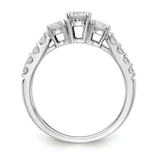 1.0Ct Certified Real Diamond Three Stone Engagement Ring in 14K White Gold