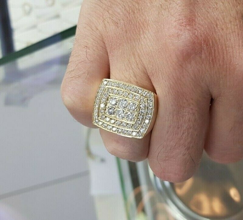 Men's 3 CT. Diamond Double Cushion Frame Ring in 10 Yellow Gold