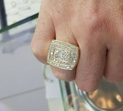 Men's 3 CT. Diamond Double Cushion Frame Ring in 10 Yellow Gold