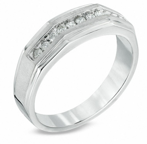 Men's 1/4 CT. Diamond Wedding Band Ring in 14K White Gold