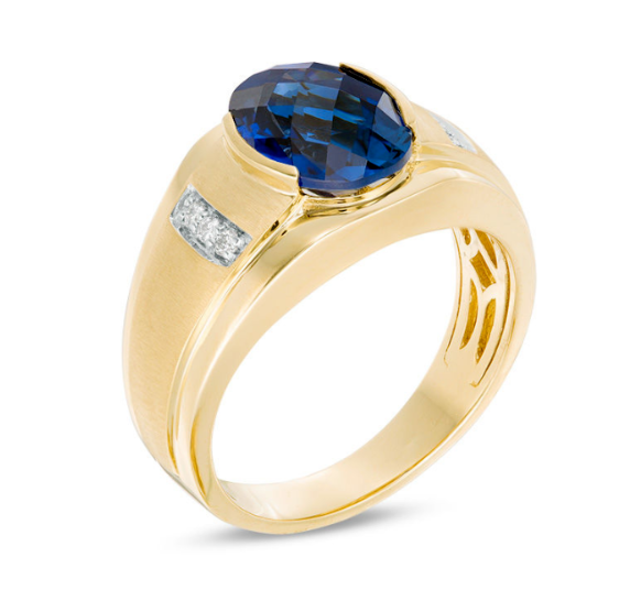 Men's Oval Lab-Created Blue Sapphire & Diamond Collar Ring 10K Gold