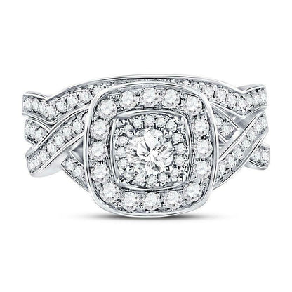 1.0ct Cushion Halo Solitaire Diamond Engagement Wedding Ring Set 14K White Gold