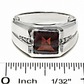 Men's Square Garnet Ring in 14K White Gold with Diamond Accents