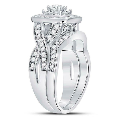 1.0ct Cushion Halo Solitaire Diamond Engagement Wedding Ring Set 14K White Gold