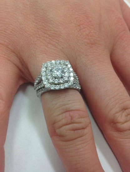 CERTIFIED 2 Carat Diamond Cushion Halo Engagement Wedding Ring Set White Gold